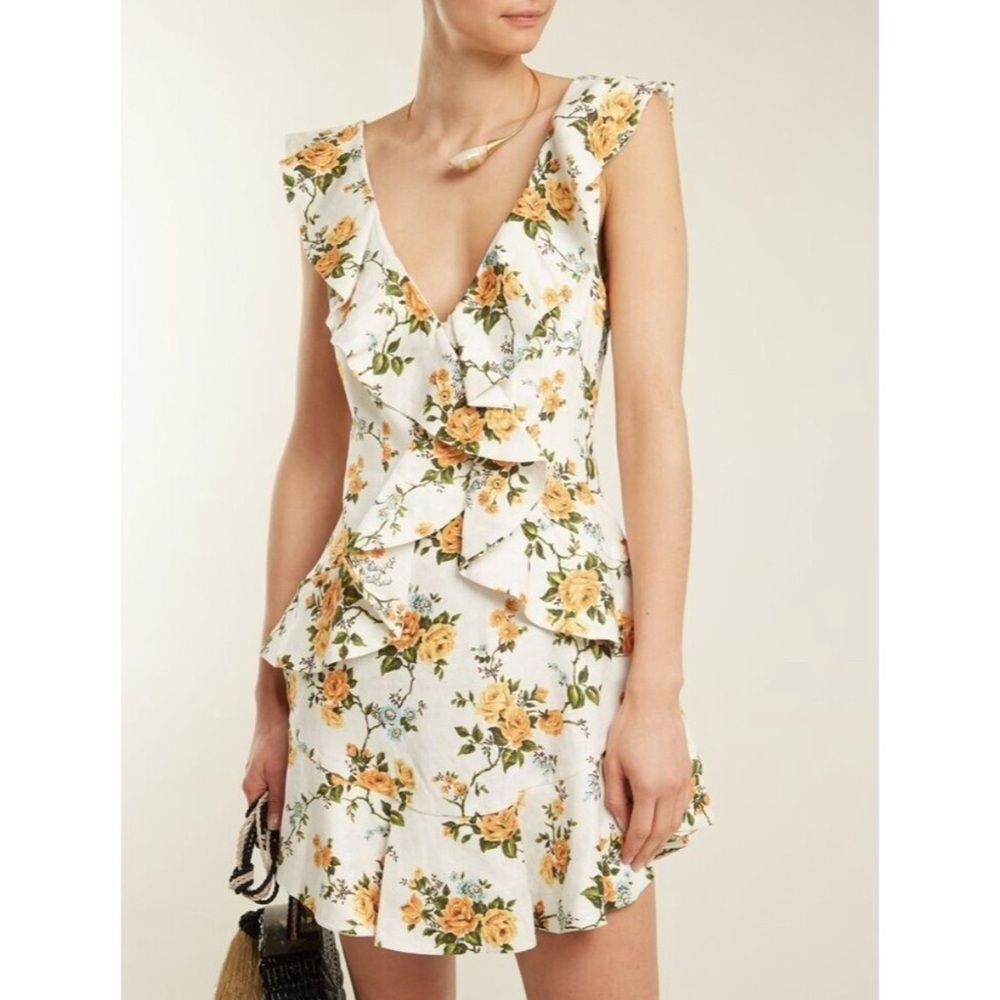 Zimmermann Golden Flutter Linen Dress in Tangerine Vine